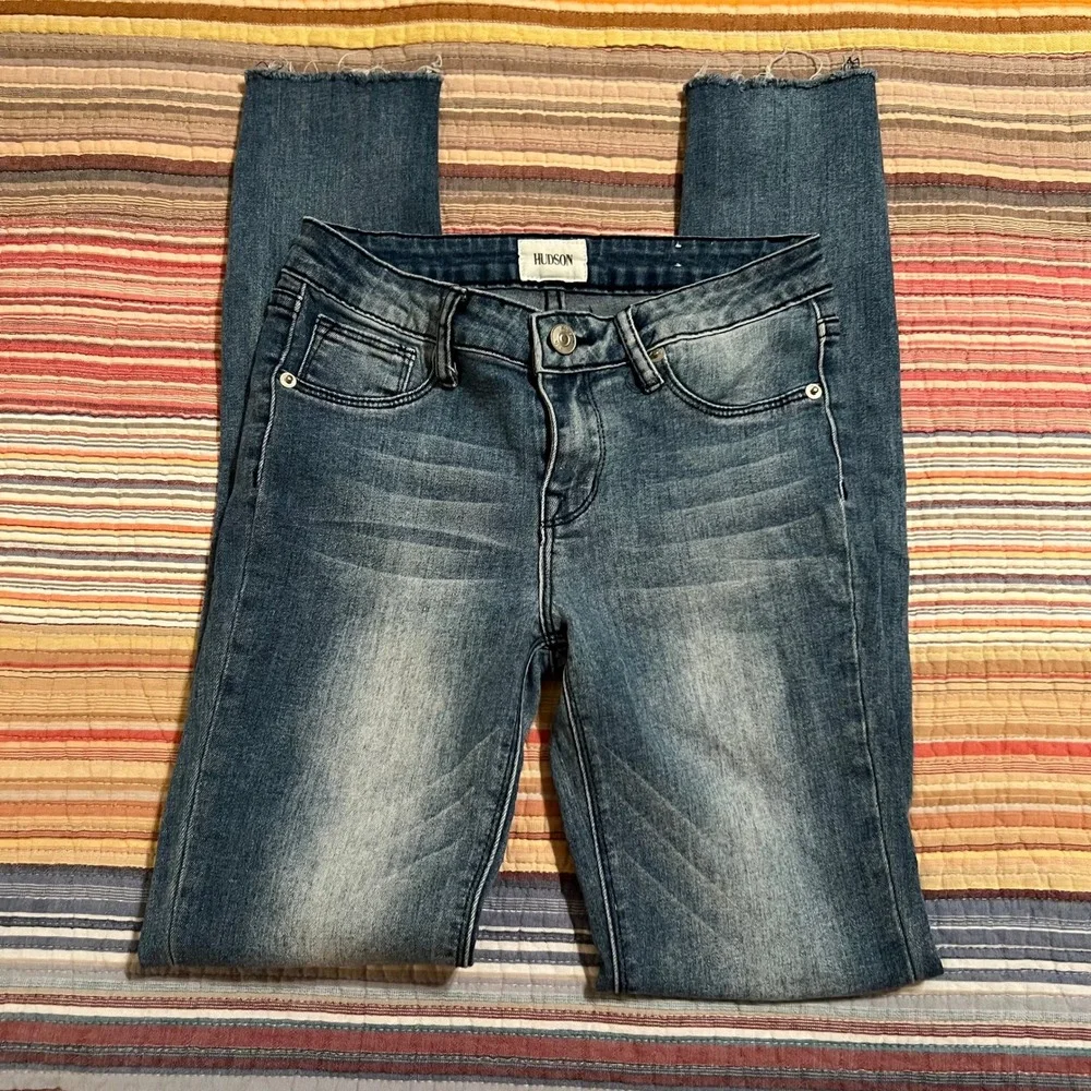 Hudson Kids Jeans Distressed Frayed Hem Skinny Blue Denim Pants Size‎ 14